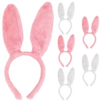 6X Haarreif Bunny Hasenohren Pink Weiß Karneval Fasching Jga KostüM Accessoire