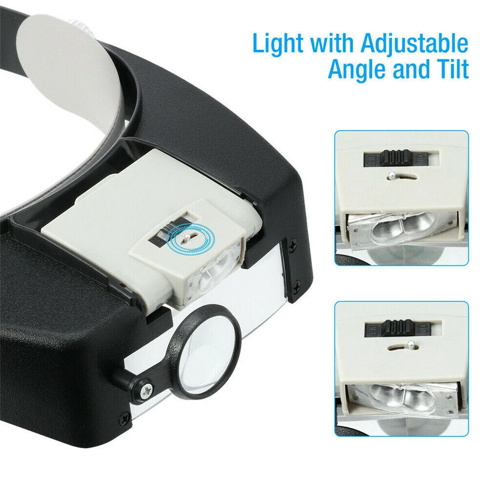 Jeweler Magnifier Headband Headset LED Head Lamp Light Magnifying Glass Loupe US - Image 3 of 4