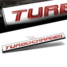 ALUMINUM STICK ON POLISHED RED LETTERS TURBOCHARGED DECAL EMBLEM TRIM BADGE LOGO