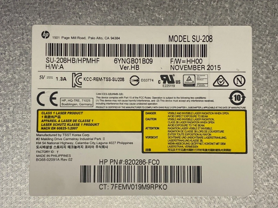 HP 15-AB 15-AF HP 17-P Series Multi DVD Rewriter Optical Drive SU-208 820286-FC0 - Image 3 of 3