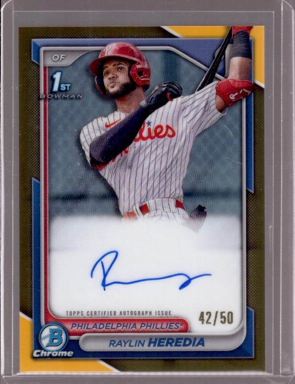 RAYLIN HEREDIA 2024 Bowman Chrome 1st Gold Refractor RC Autograph Auto #42/50