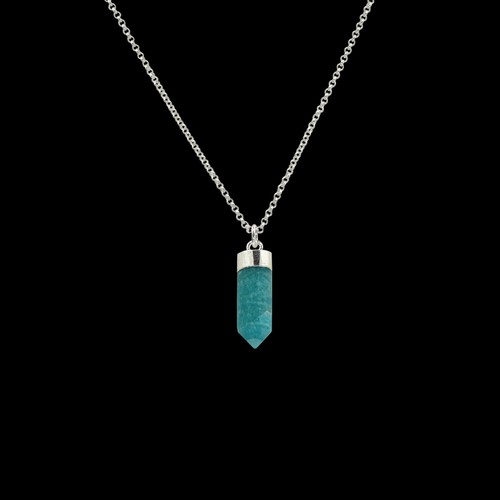 Natural Amazonite Healing Hexagonal Pointed Reiki Chakra 925 Silver Necklace - Picture 2 of 6