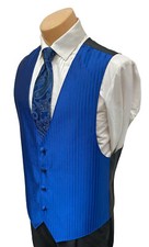 Men's Jean Yves Royal Blue Tuxedo Vest  Paisley Tie Wedding Groom Prom L-Tall