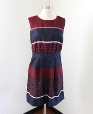 Ann Taylor Loft Blue Maroon Pink Striped Geometric Sleeveless Dress Size 4