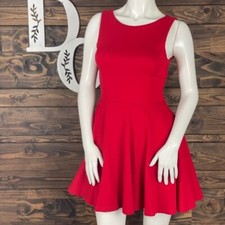 Lulu's | Red Fit and Flare Mini Skater Dress Scoop Neckling Open Cutout Backside