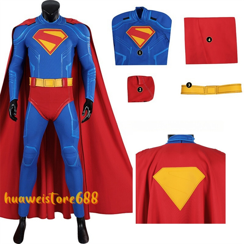 Superman Clark Kent Jumpsuit Cloak Superhero Cosplay Costume