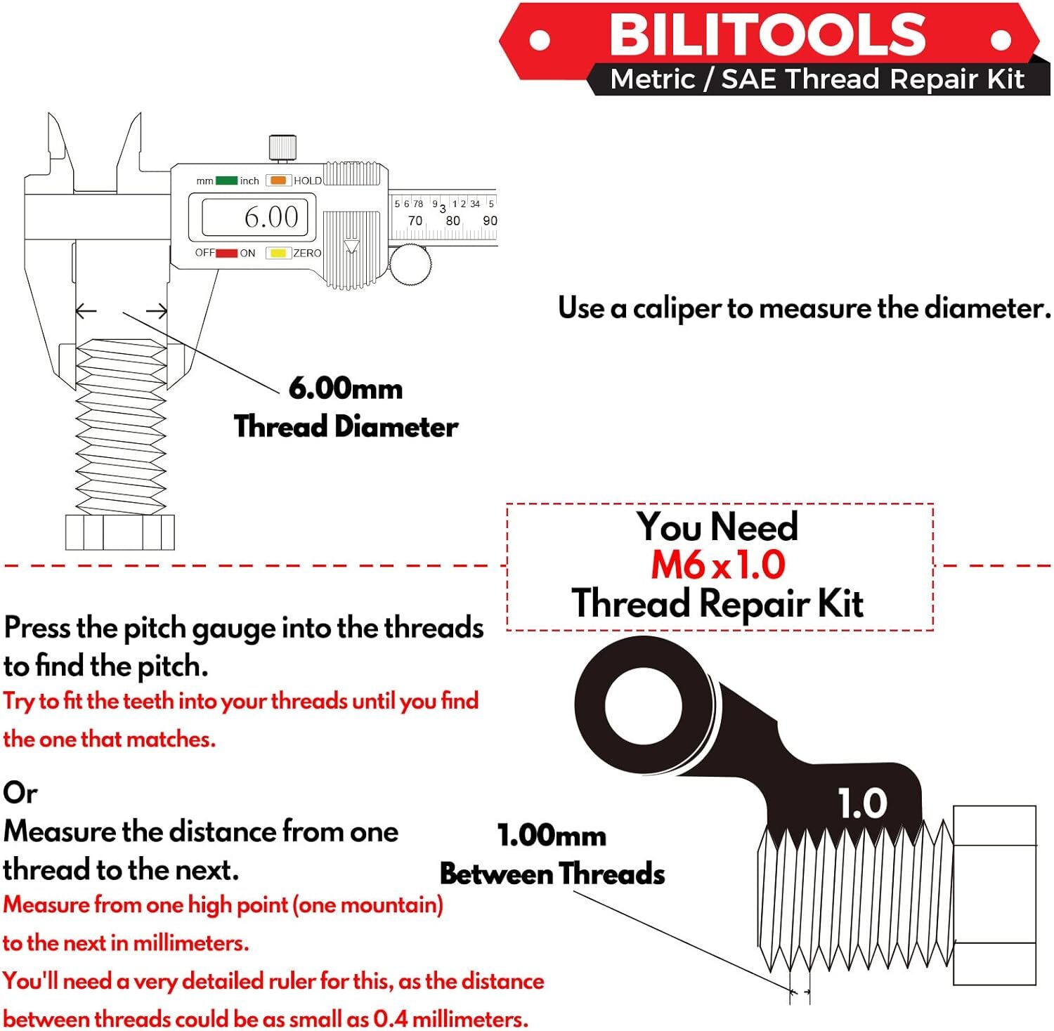 BILITOOLS M10x1.0 Thread Repair Kit, HSS Drill Helicoil M10 x 1.0