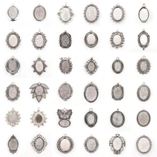 10pcs Antique Silver DIY Alloy Oval Tray Pendants Blank Bezel Cabochon Settings