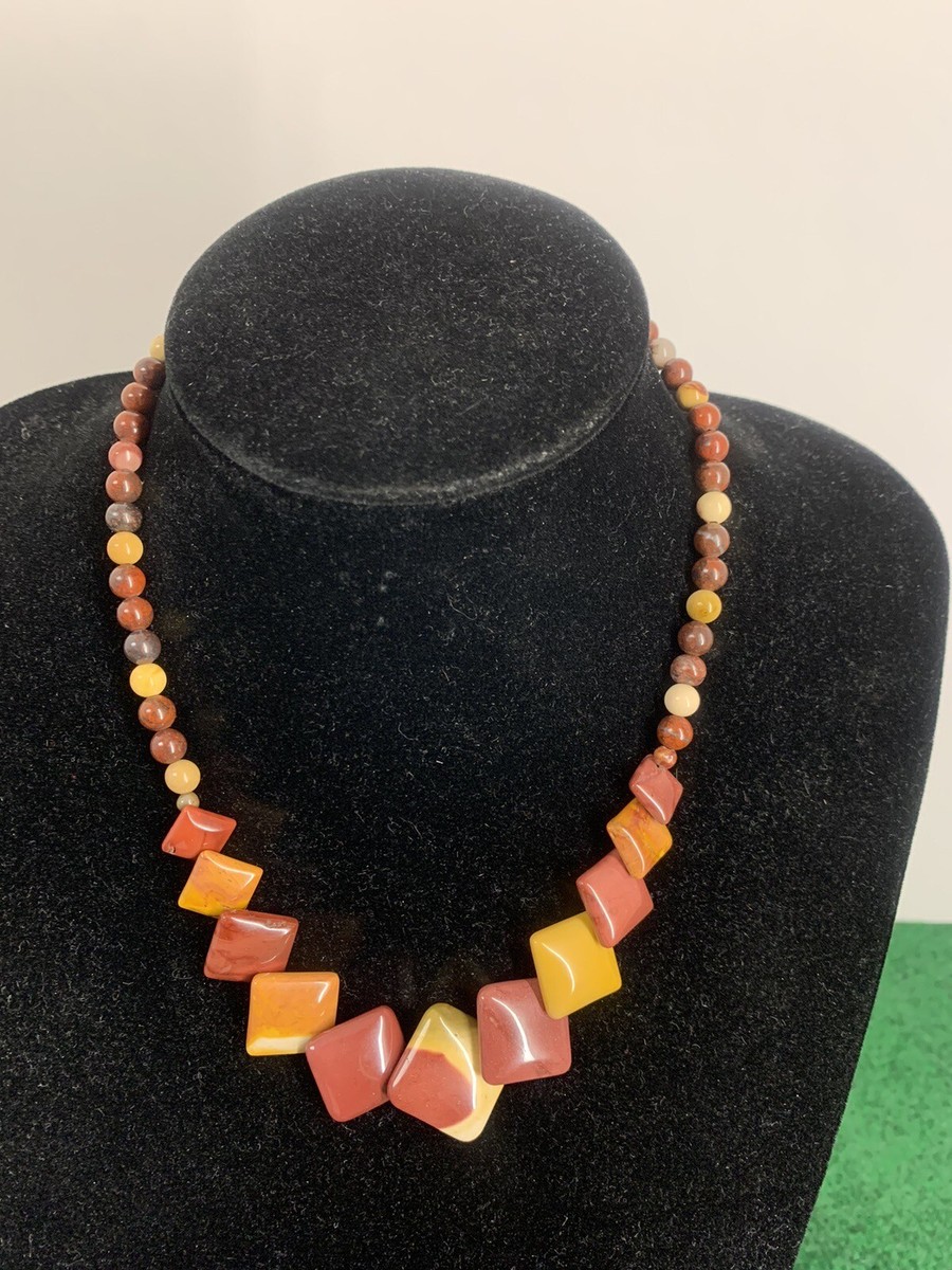 Women’s Beaded And Square Polished Ceramic/Porcelain Multicolor Necklace-18”