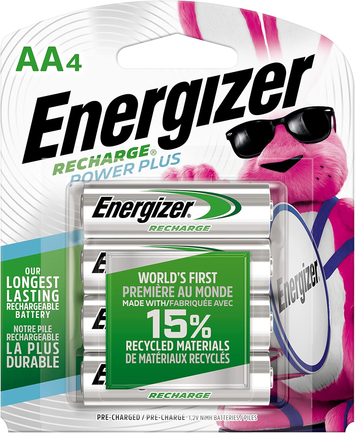 Energizer AA Batteries, Pre-Charged Double a Rechargeable Batteries, 4 Count-image