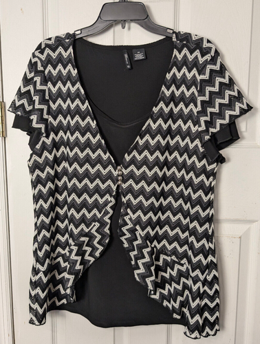 New Directions Black White Peplum Career Knit Top 3X 2-4-1 Faux Twinset Shirt