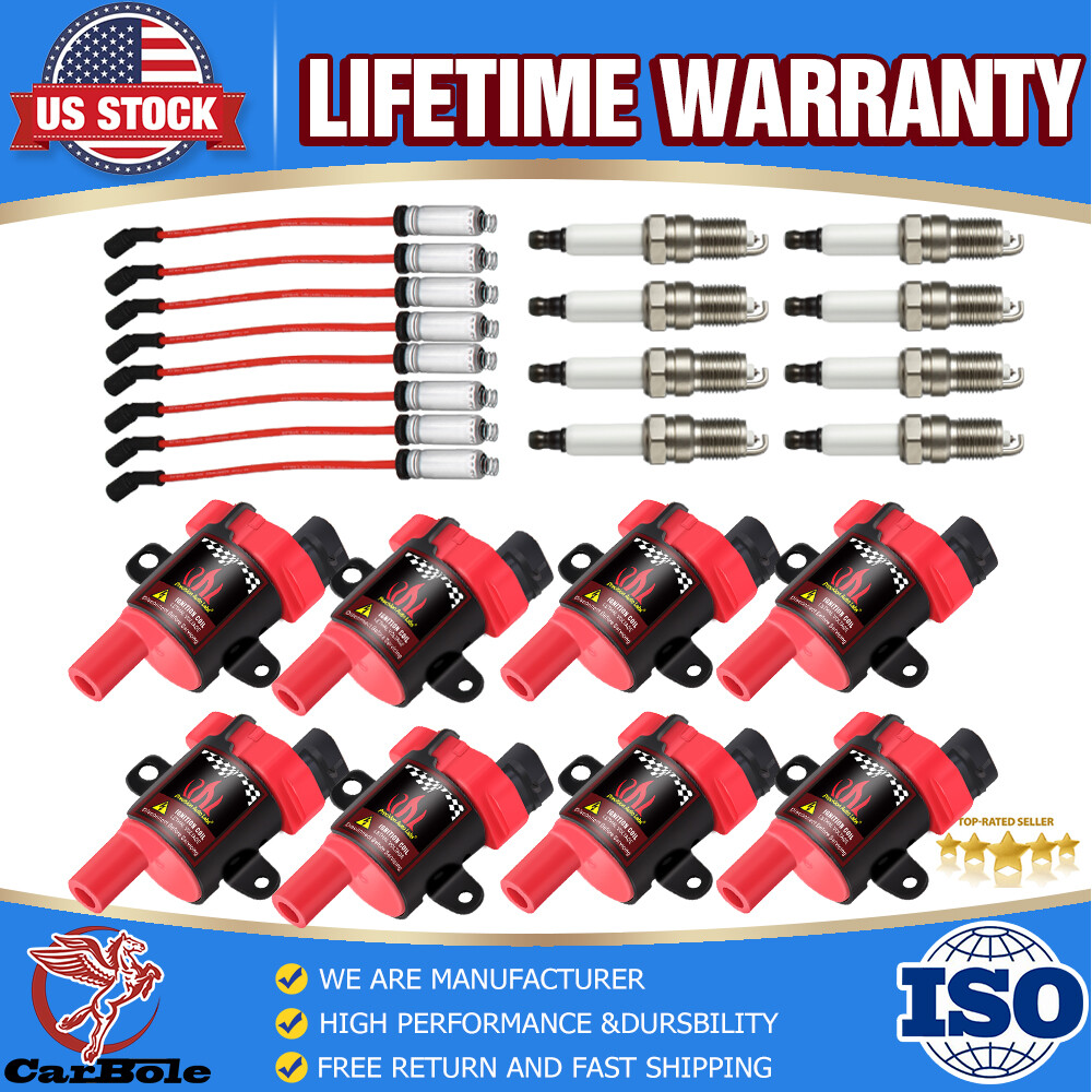 High-Performance 8X Ignition Coil Spark Plug Wire Set for Chevy Silverado GMC 4.8/5.3/6.0L V8 Engines