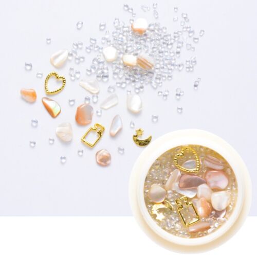 Mixed 3D Nail Art Charms Jewels Gems Golden Charms Glass Opal Gems Peach Clear - Picture 1 of 2