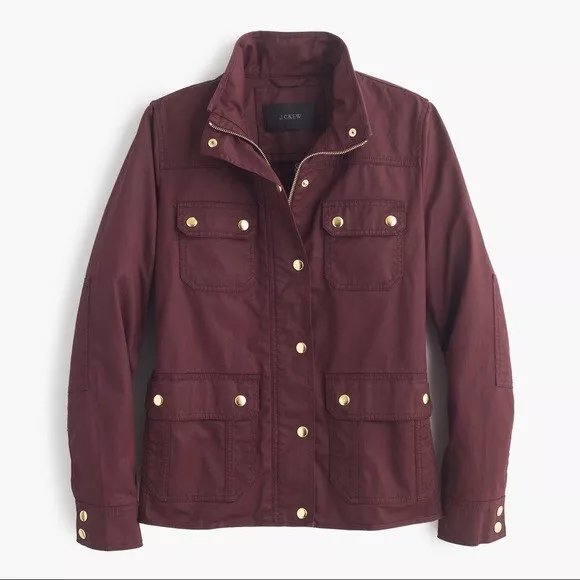 J.Crew Downtown Field Jacket Size XXS Deep Burgundy Waxed Canvas Utility