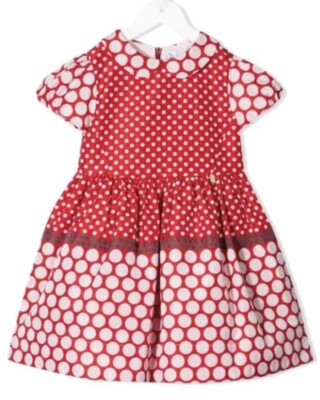 Simonetta Mädchen Kleid Tupfenmuster rot weiß 12 Monate neu mit Etikett UVP 245 £ Weihnachten