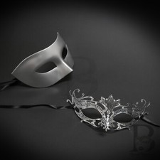 Masquerade Mask for Couples Silver Luxury Venetian Couples Masks W7344, M33144