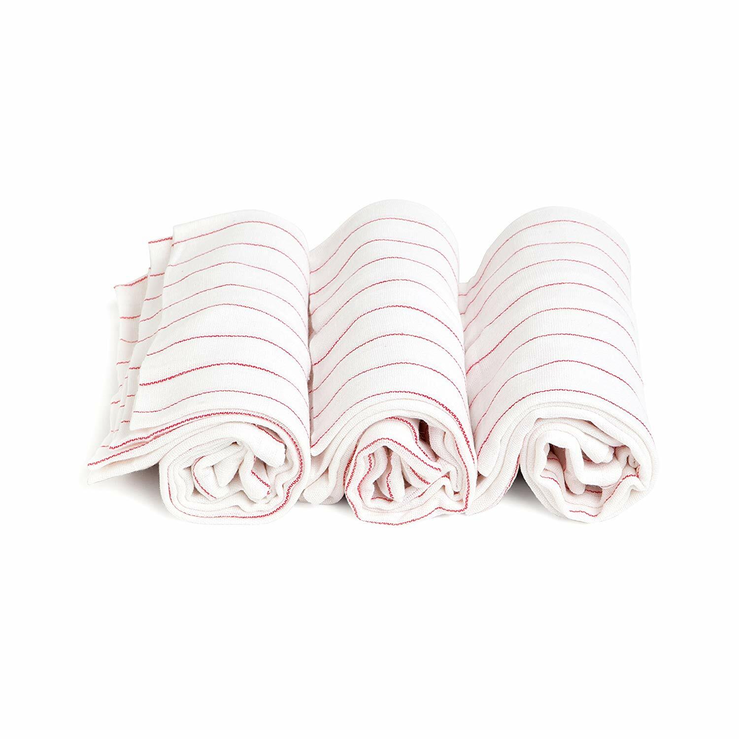 Glass Towel 24 Pcs Tea Towel Cloth 100% Cotton Kitchen Red Stripe Dish Towel 