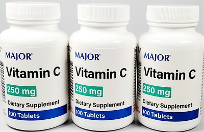 Major Vitamin C 250 mg Ascorbic Acid 100ct -3 Pack -Exp Date 01-2027