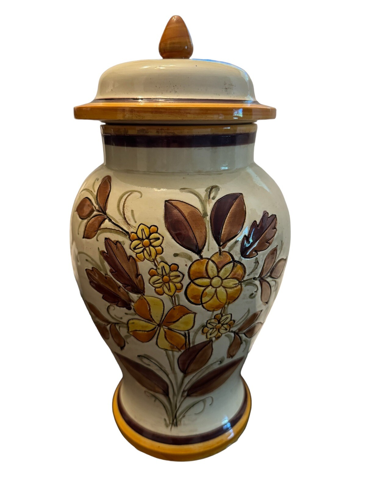 Vintage Handpainted Italy Ceramic Pottery Apothecary Ginger Jar Vase 14” Floral