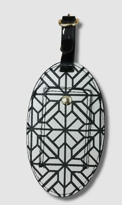 $20 Neiman Marcus White Faux Leather Geometric Luggage Tag