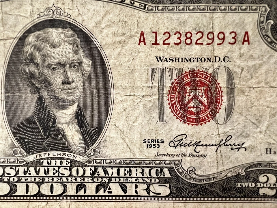 Lot Of 3 U.S. Notes: 1963 $5 & 1953 $2 Red Seals, 1957 $1 Silver Certificate - Image 4 of 4