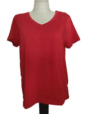 TIME AND TRU RED RELAXED FIT CORE V-NECK SHORT SLEEVE KNIT TEE SHIRT SZ M*