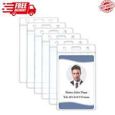 6 Pack Vertical ID Card Badge Holder Waterproof Clear Card Sleeve Case Cover