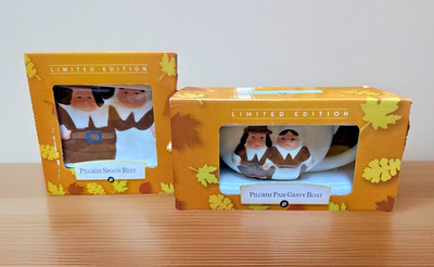 Publix Pilgrim Pair Thanksgiving 2pc Dish Set Gravy Boat & Spoon Rest Free Ship!