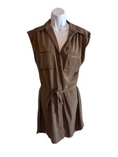Express Taupe Utility Shirt Dress Sleeveless Mini with Belted Waist - Size M