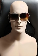 Vintage Sports Ferrari Style Foldable Aviator Sunglasses Gold Tone Brown Lens