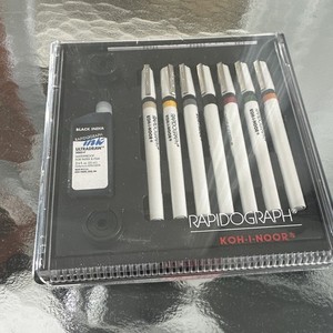 Koh-I-Noor Rapidograph Technical Pen Set White Black Solid Finish