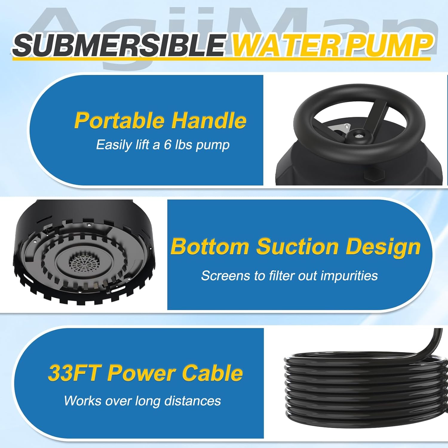 1HP Automatic Submersible Water Pump, 5000GPH Sump Pump Utility Pump for Pool Dr