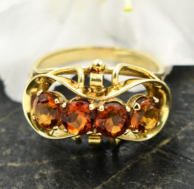 14k Yellow Gold Four/4 Citrine Gemstone Open Work Ring Size 6