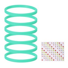 6Pcs Silicone Bracelet Solid Color Rubber Wristbands with Stickers Bean Green