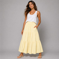 ROCKTHOSECURVES WOMENS Smocked Elastic Waist layered Maxi Skirt