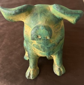 Gold/Green Clay Rustic 5” Pig Bank