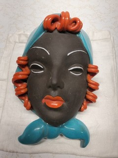 Vintage circ 1930's Czechslovakian Mask Black Woman #354 Ceramic