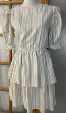 Vtg 70s Joni Blair Layered Mini Dress Juniors Sz 9 Pink Blue Stripes USA Made
