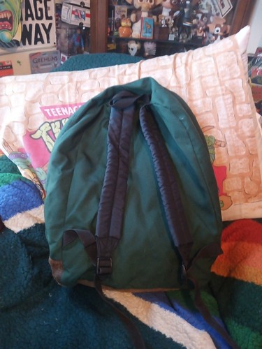 Vintage 90s Jansport Suede Leather Bottom Backpack Green Made In USA - Picture 2 of 3