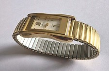 Vintage Armbanduhr Damen Tempic Quarzuhr Edelstahl Vergoldet Edel Stretch 