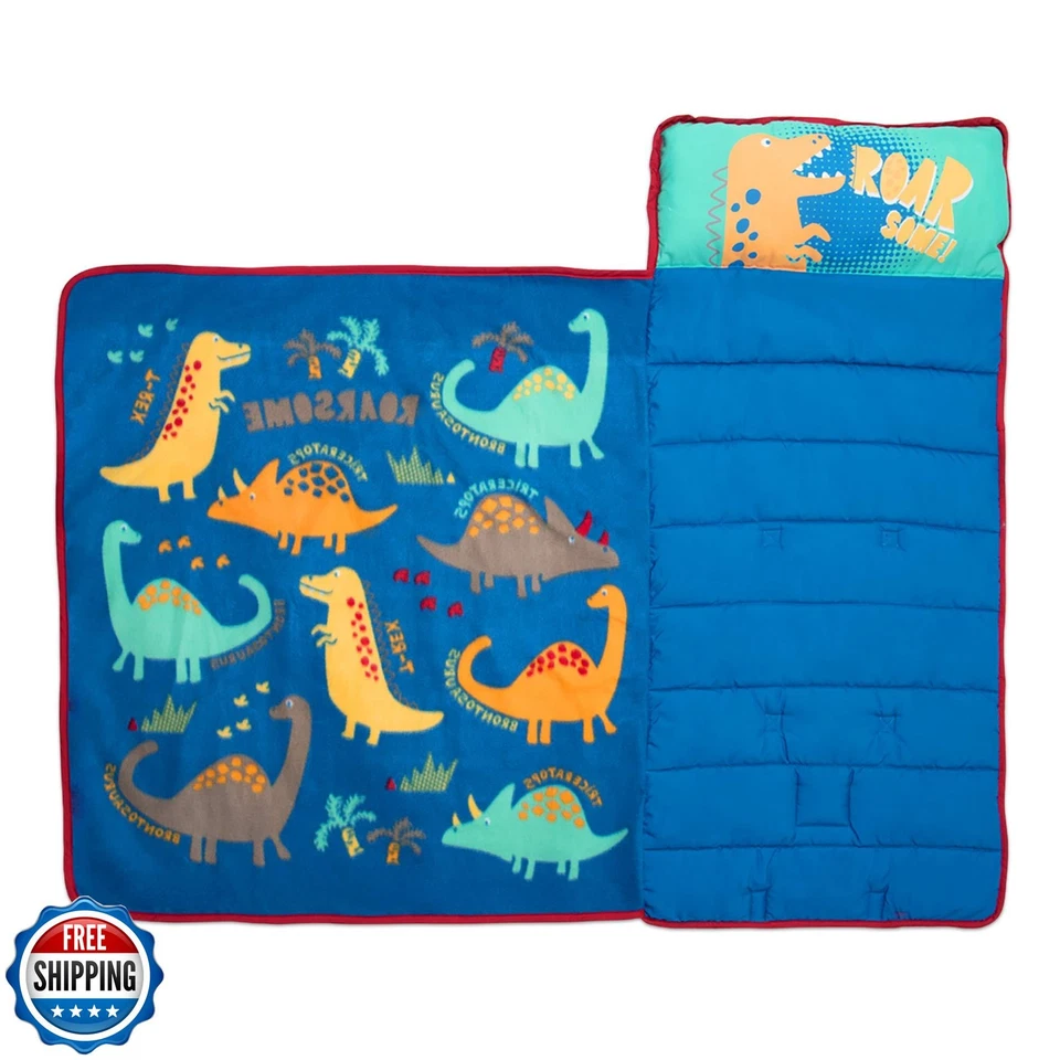 Juego de alfombrilla para siesta Baby Boom Funhouse Dinosaurs niños - Incluye almohada y vellón azul Foto 4 de 4