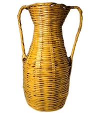Bamboo Stand 17" Rattan Umbrella Walking Stick Cane Wicker Amphora Vase Vintage