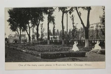 Vintage Riverview Park Chicago IL Scenic Garden Statues Divided Back Postcard