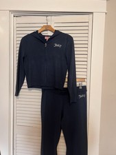 JUICY COUTURE Bling Logo Knit Tracksuit Hoodie  Pant Set Blue Size XL NEW 199