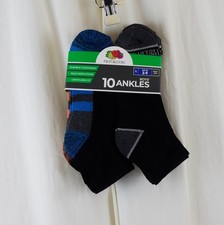 10 PAIRS Fruit of the Loom Boys' Everyday Active Sports Ankle Socks Size Large