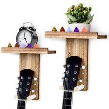 2 Pack Guitar and Ukulele Wall Mount Hanger with Shelf Holder,Wood Wall Mount...