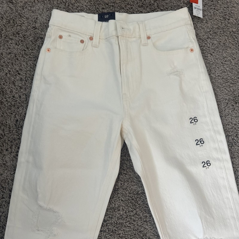 Gap High Rise Cheeky Straight Leg Jeans Size 26 White Ripped Frayed