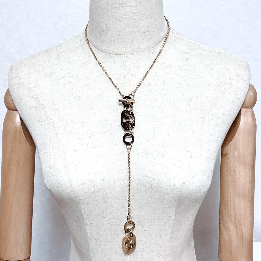 HERMES Eurydice PM Buffalo Horn Metal Gold Tone Chain Necklace 67cm w/Box thumbnail 3