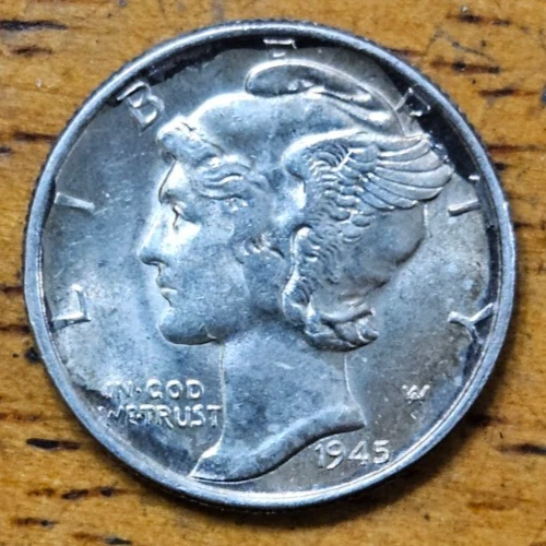1945 Mercury Silver Dime AU-BU #AB774
