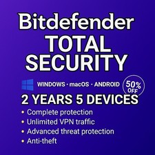 Bitdefender Total Security - 2 Years 5 Devices  Daily VPN